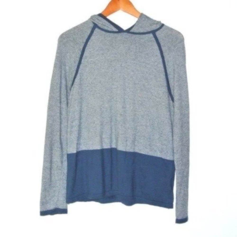 Vince Striped Blue Cotton Pullover Hooded Sweater XL Knit Long Raglan Sleeve